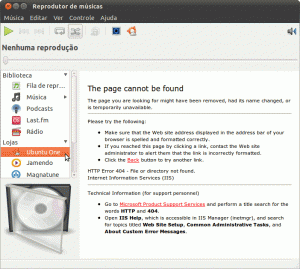 Screenshot de erro do IIS na Ubuntu One Music Store